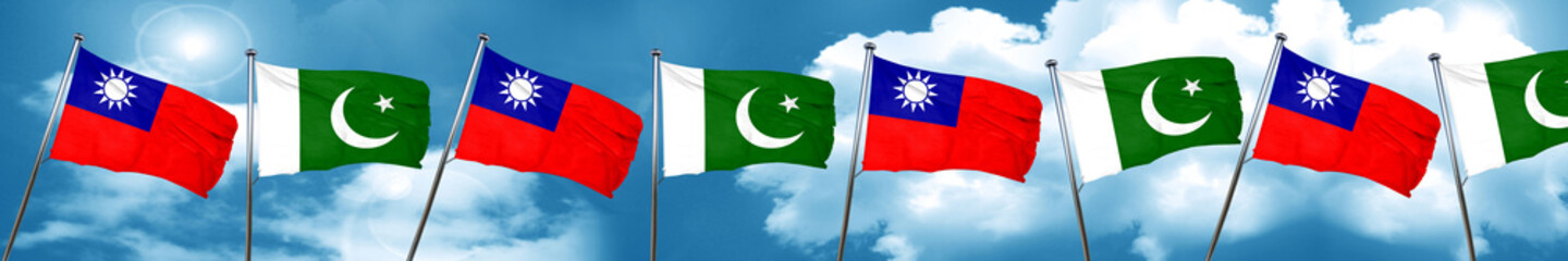 Taiwan flag with Pakistan flag, 3D rendering