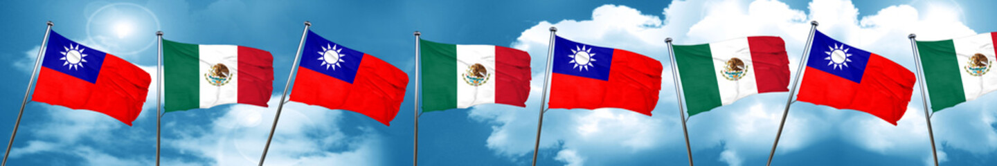 Naklejka na ściany i meble Taiwan flag with Mexico flag, 3D rendering