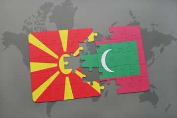 puzzle with the national flag of macedonia and maldives on a world map