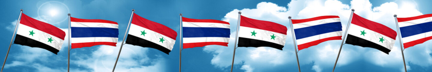 Fototapeta na wymiar Syria flag with Thailand flag, 3D rendering