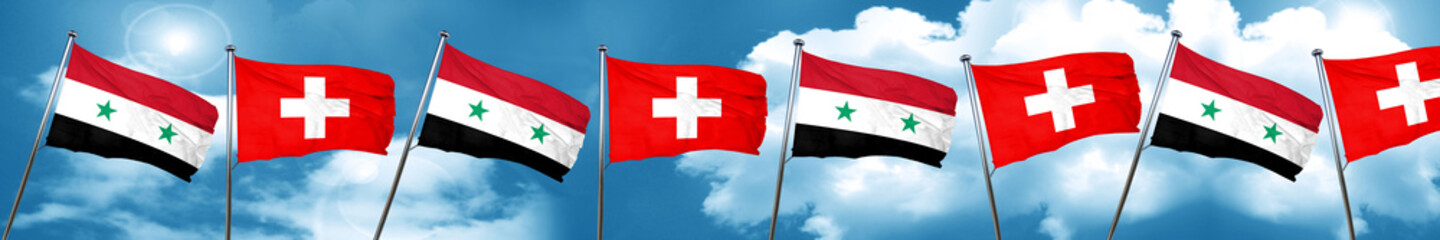 Syria flag with Switzerland flag, 3D rendering