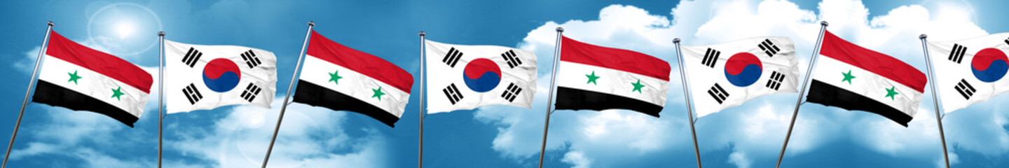 Syria flag with South Korea flag, 3D rendering