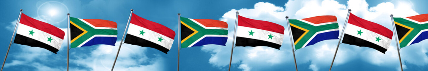 Syria flag with South Africa flag, 3D rendering