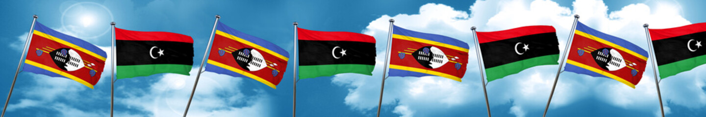 Swaziland flag with Libya flag, 3D rendering
