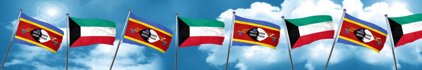 Swaziland flag with Kuwait flag, 3D rendering