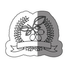 monochrome sticker with olive crown with ribbon and cofee tree branch . Vector illustration