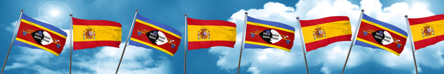 Swaziland flag with Spain flag, 3D rendering