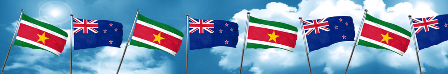 Suriname flag with New Zealand flag, 3D rendering