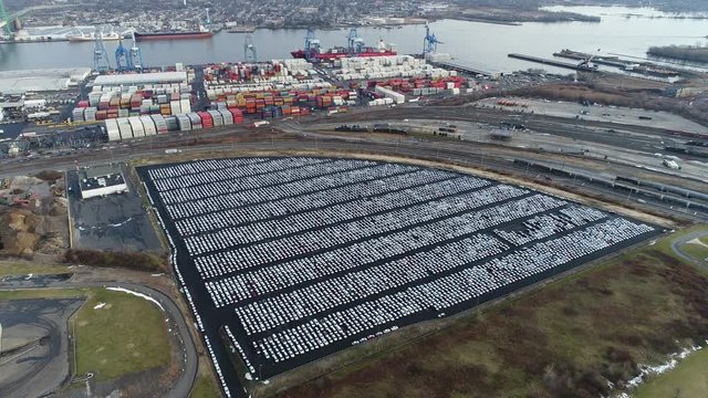 Aerial View of Cars Stored at  Packer Avenue Marine Terminal Philadelphia PA.