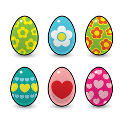 Colourful Easter Eggs Decorated with Hearts and Flowers