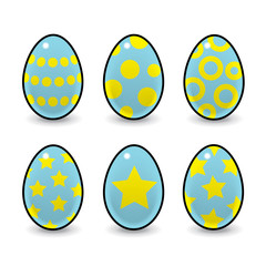 Blue and Yellow Stars & Spots Decorated Easter Eggs