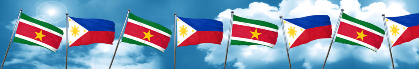 Suriname flag with Philippines flag, 3D rendering