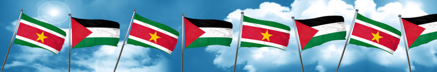 Suriname flag with Palestine flag, 3D rendering