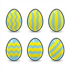 Blue and Yellow Striped Decorated Easter Eggs