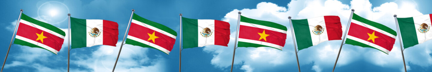 Suriname flag with Mexico flag, 3D rendering