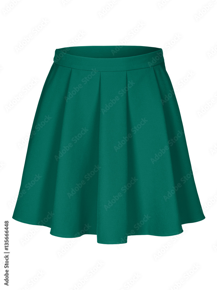 Sticker sea color green-blue flounce skirt on invisible mannequin isolated on white