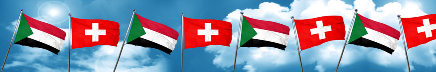Sudan flag with Switzerland flag, 3D rendering
