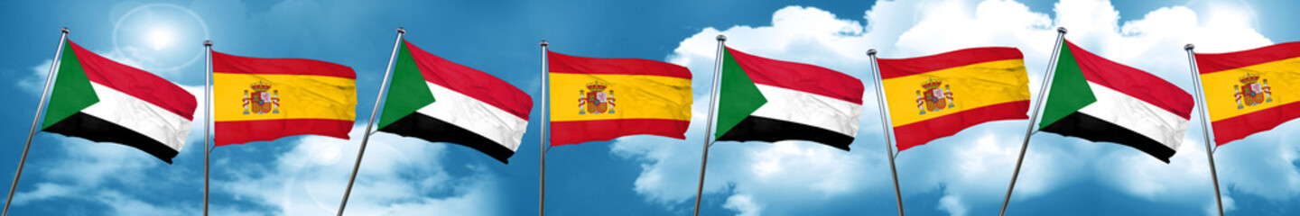 Sudan flag with Spain flag, 3D rendering