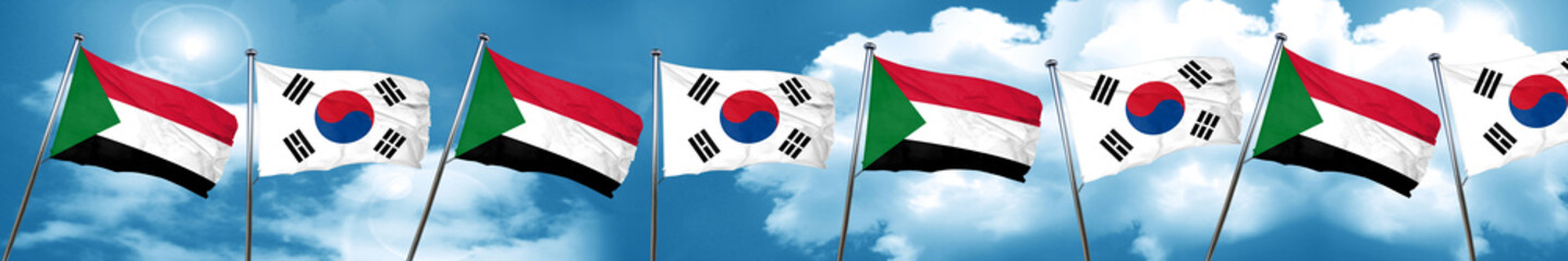 Sudan flag with South Korea flag, 3D rendering
