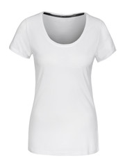 Ladies white textile t-shirt on invisible mannequin isolated on white