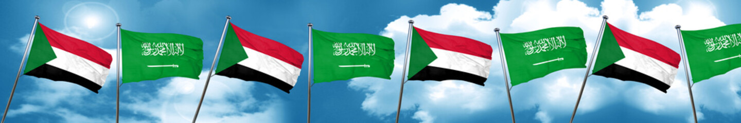 Sudan flag with Saudi Arabia flag, 3D rendering