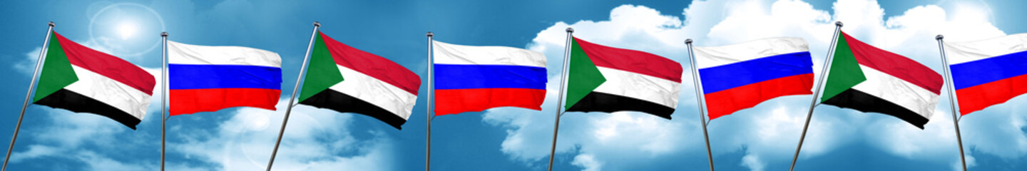 Fototapeta na wymiar Sudan flag with Russia flag, 3D rendering