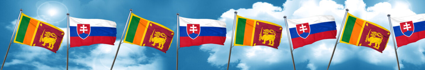Sri lanka flag with Slovakia flag, 3D rendering