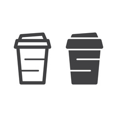 Paper Coffee Cup line and solid icon, outline and filled vector sign, linear and full pictogram isolated on white. beverage symbol, logo illustration