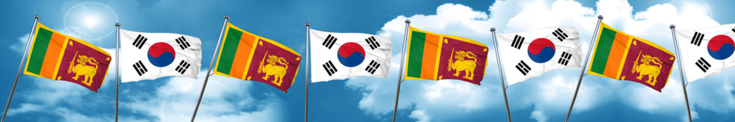 Sri lanka flag with South Korea flag, 3D rendering