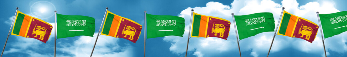 Sri lanka flag with Saudi Arabia flag, 3D rendering