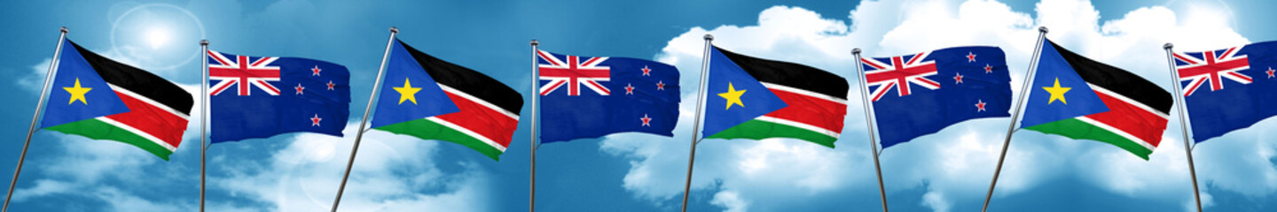 south sudan flag with New Zealand flag, 3D rendering