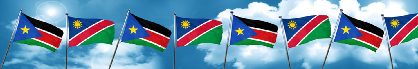 Fototapeta na wymiar south sudan flag with Namibia flag, 3D rendering