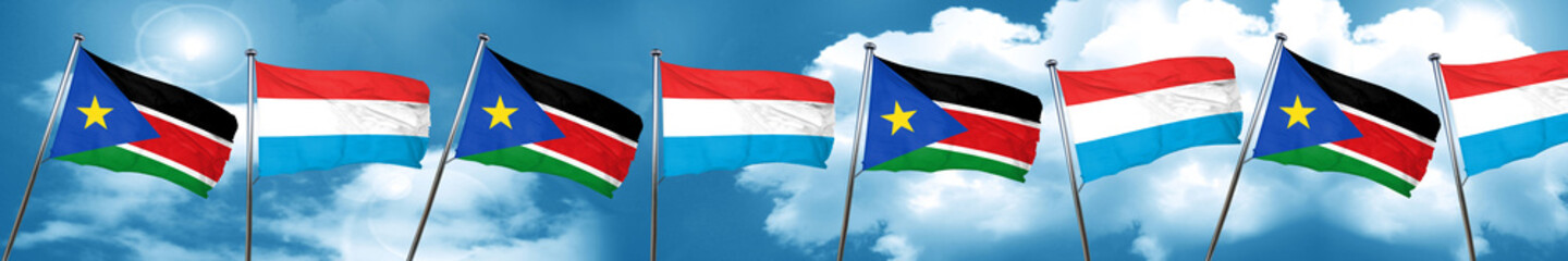 south sudan flag with Luxembourg flag, 3D rendering