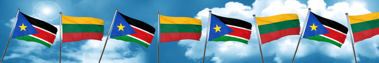 south sudan flag with Lithuania flag, 3D rendering