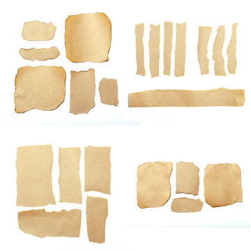 Brown Ripped Pieces Of Paper On White Background