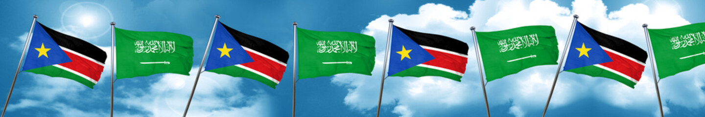 south sudan flag with Saudi Arabia flag, 3D rendering