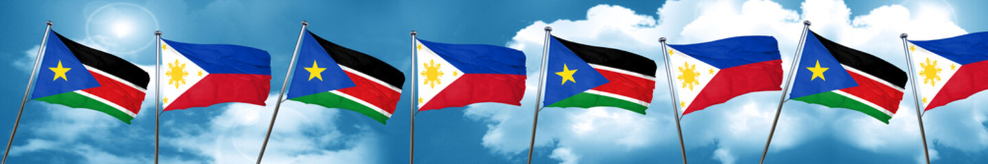 south sudan flag with Philippines flag, 3D rendering