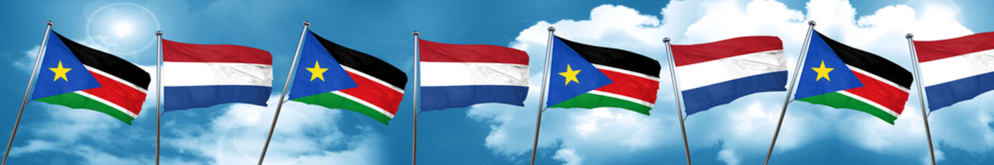 south sudan flag with Netherlands flag, 3D rendering