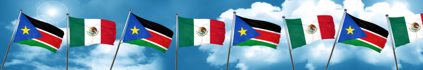 south sudan flag with Mexico flag, 3D rendering