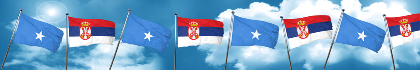 Somalia flag with Serbia flag, 3D rendering
