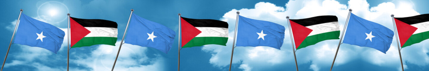 Somalia flag with Palestine flag, 3D rendering