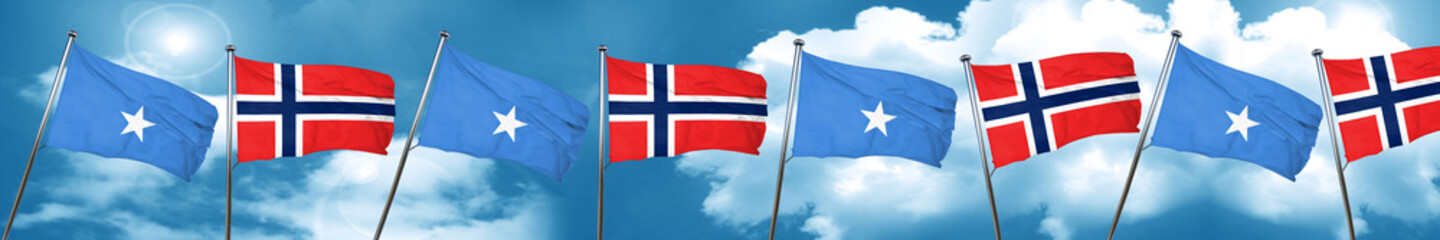 Somalia flag with Norway flag, 3D rendering