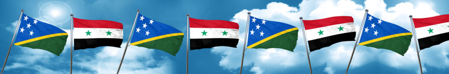 Solomon islands flag with Syria flag, 3D rendering