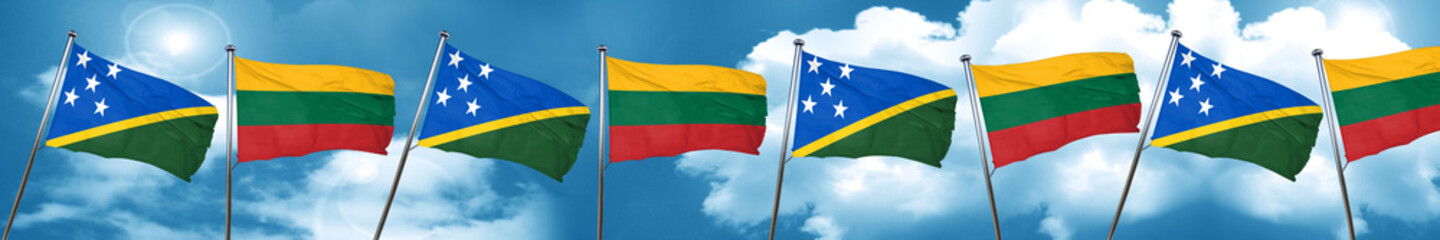 Solomon islands flag with Lithuania flag, 3D rendering