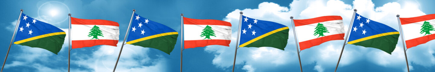 Solomon islands flag with Lebanon flag, 3D rendering