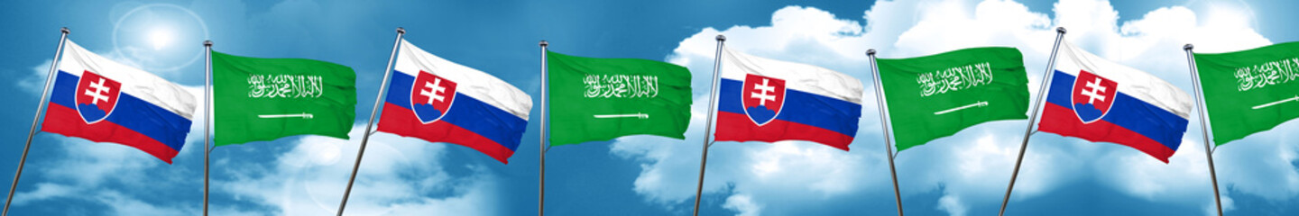 Slovakia flag with Saudi Arabia flag, 3D rendering