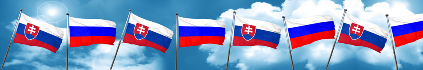 Fototapeta na wymiar Slovakia flag with Russia flag, 3D rendering