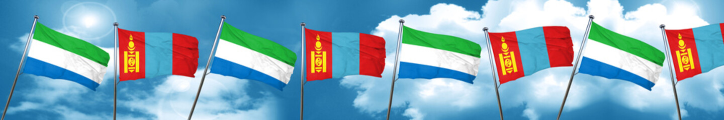 Sierra Leone flag with Mongolia flag, 3D rendering