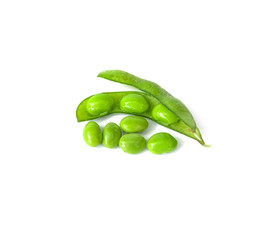 green soybeans and seed isolated, white background