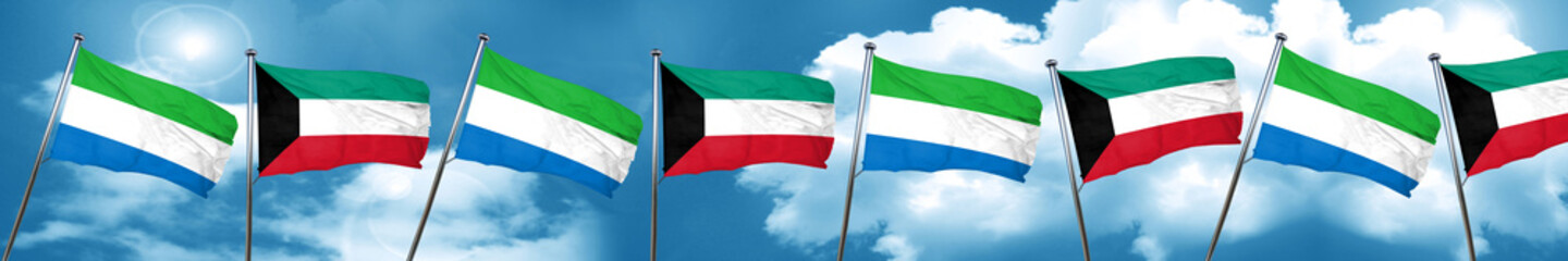 Fototapeta na wymiar Sierra Leone flag with Kuwait flag, 3D rendering